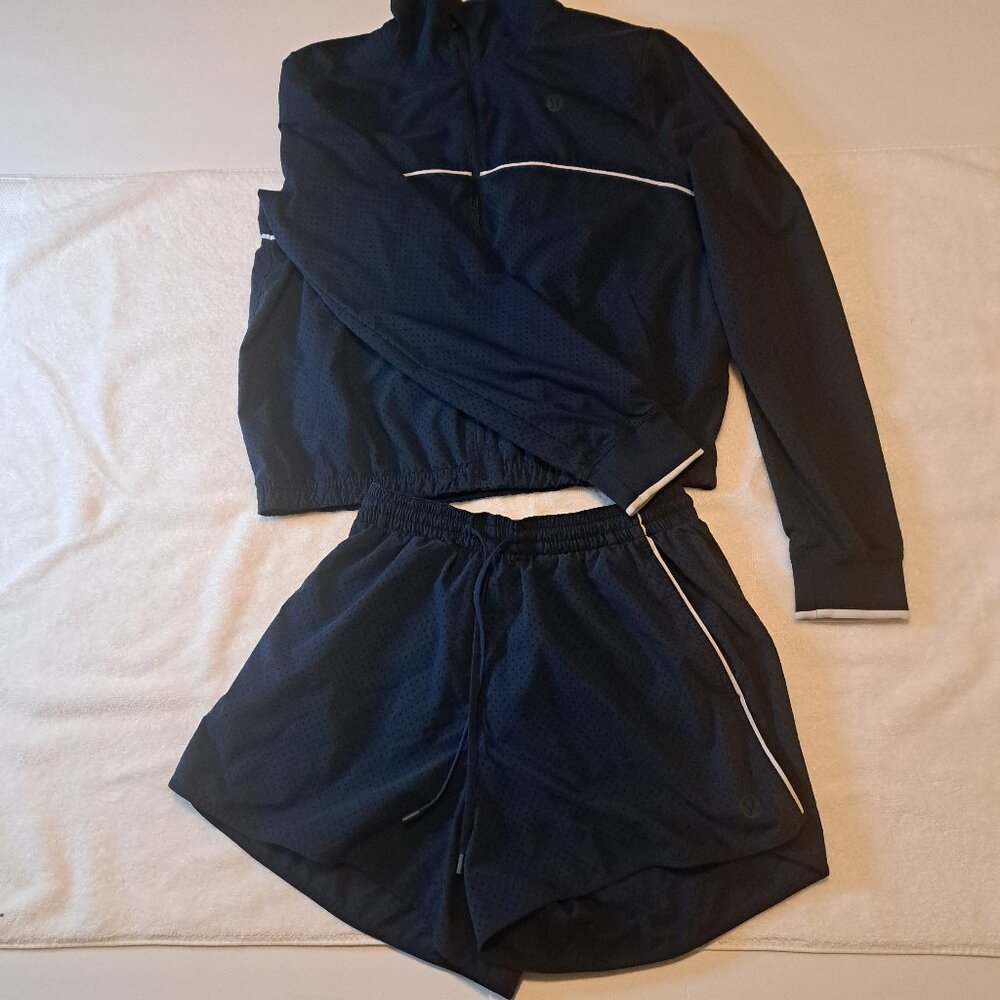 Lululemon Court Rival Track Set: Jacket & Shorts Blue with White Womens SZ 6